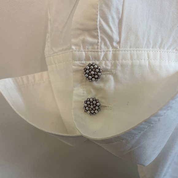 J. Crew Organic Cotton “Garçon” White Button-Up Blouse with Crystal buttons - Picture 4 of 6